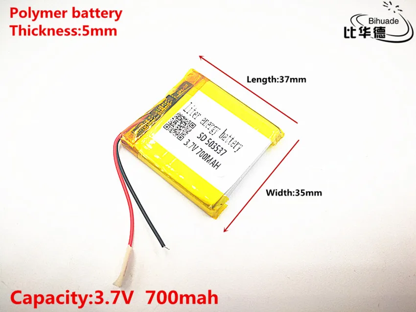 2 шт./лот 3 7 V 700mAH 503537 полимерный литий-ионный/литий-ионный аккумулятор для DVR GPS mp3 mp4