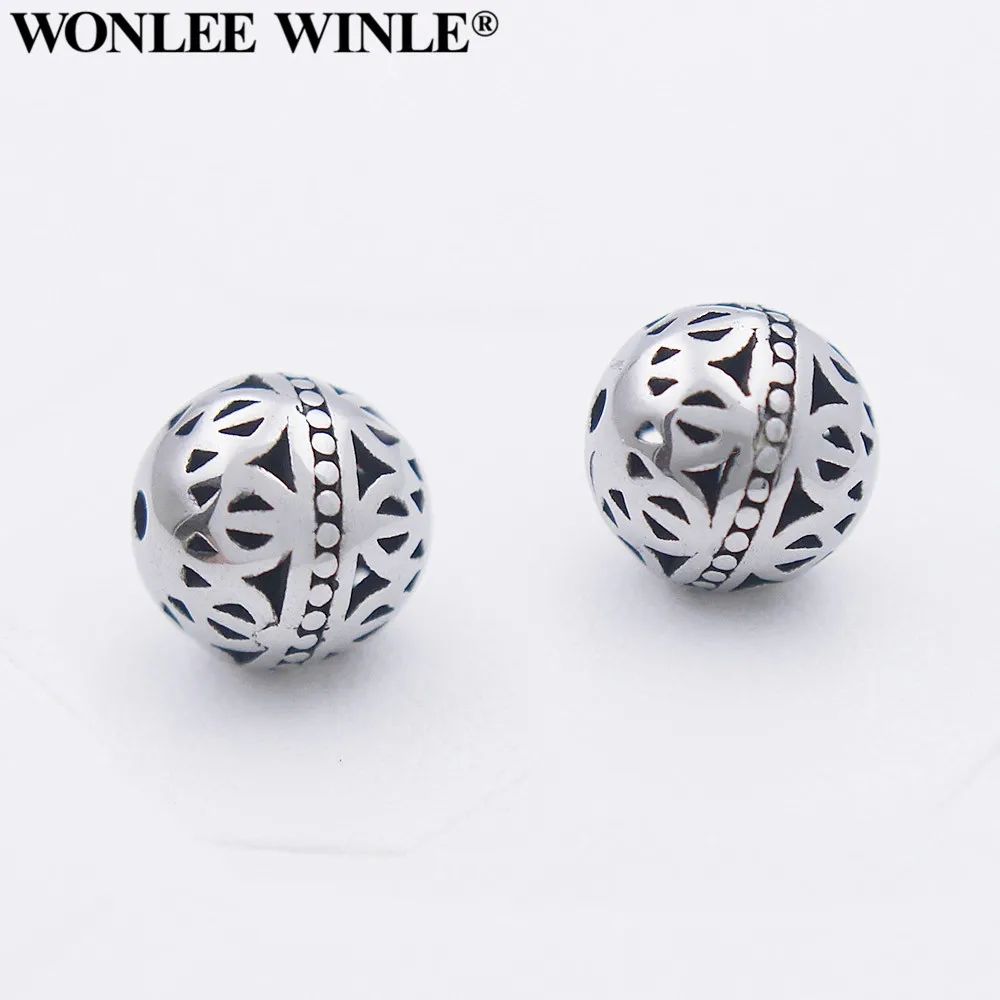 

Wonlee Winle, нержавеющая сталь, 1,5 мм, отверстие, панк, полые круглые шарики, бусины, шармы для самостоятельного изготовления мужских ювелирных из...