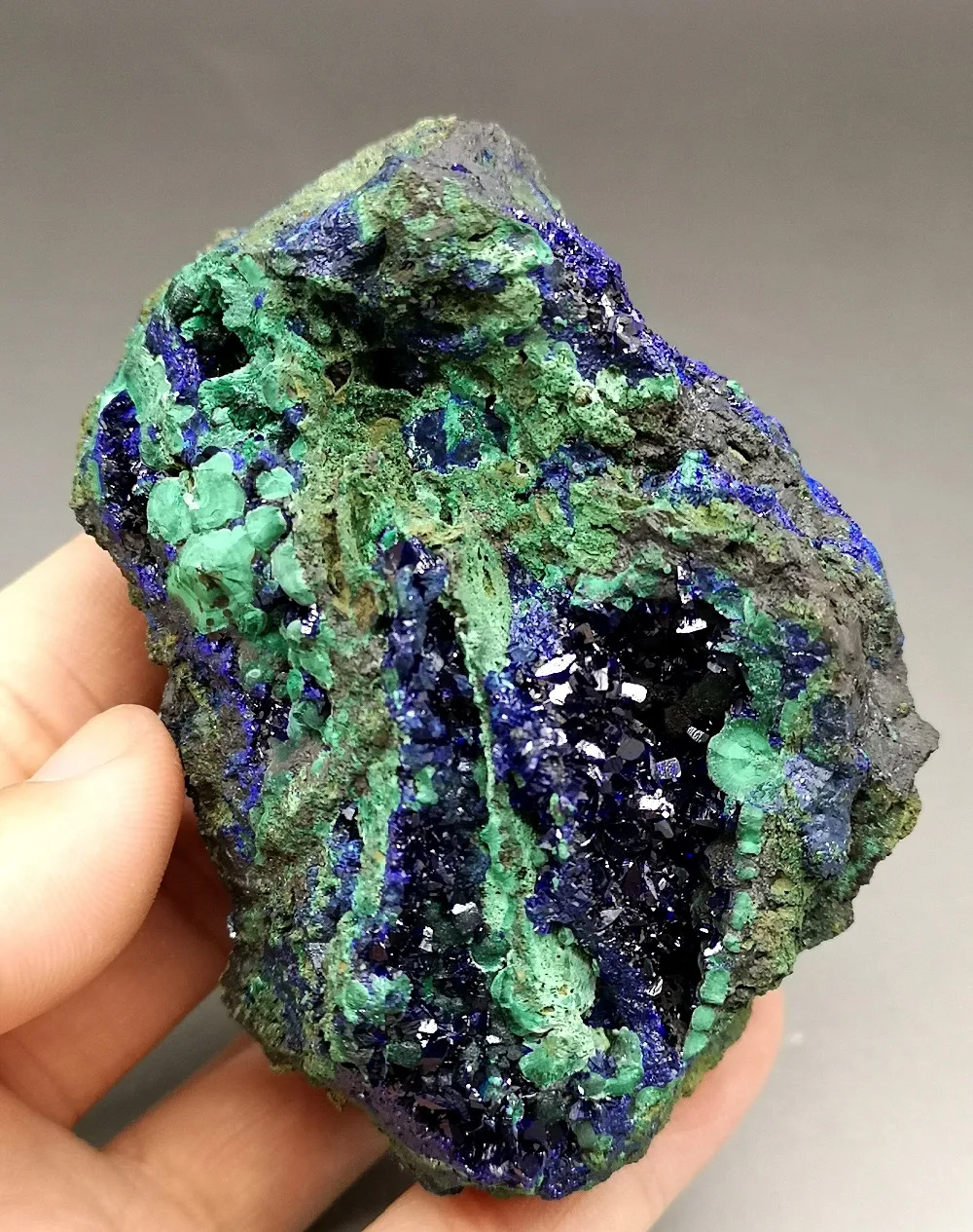 372 г натуральный Блестящий Azurite/Малахитовый симбиотический минеральный кристалл