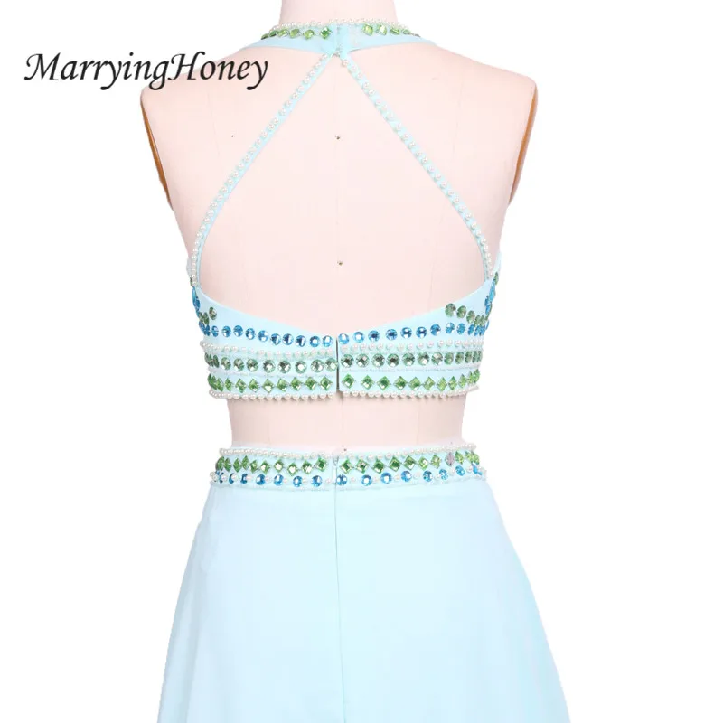 Mint Sheer Backless O-neck Long Prom Dresses 2017 Real Photo Crystal Beaded A-line Formal Dress Party Robe De Soiree | Свадьбы и