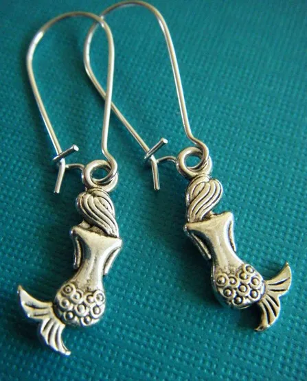 

50Pair Vintage Silvers Small Mermaids Charms Drop/Dangle Earrings For Women Jewelry Gifts Accessories Handcrafted P695