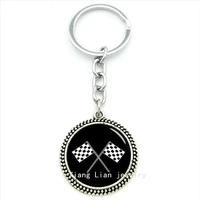 vintage accessories white and black keychain racing chequered flag 4 checkered flags photo pendant key ring jewelry gift t492