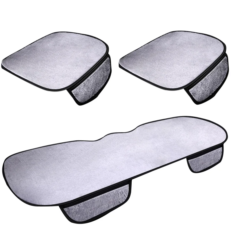 Gray 3pcs Автомобильные чехлы для сидений, зимние теплые Универсальные Меховые чехлы для сидений автомобиля, накладка на переднюю и заднюю подушку, защитные коврики, автомобильные аксессуары для интерьера - Название цвета: Gray 3pcs