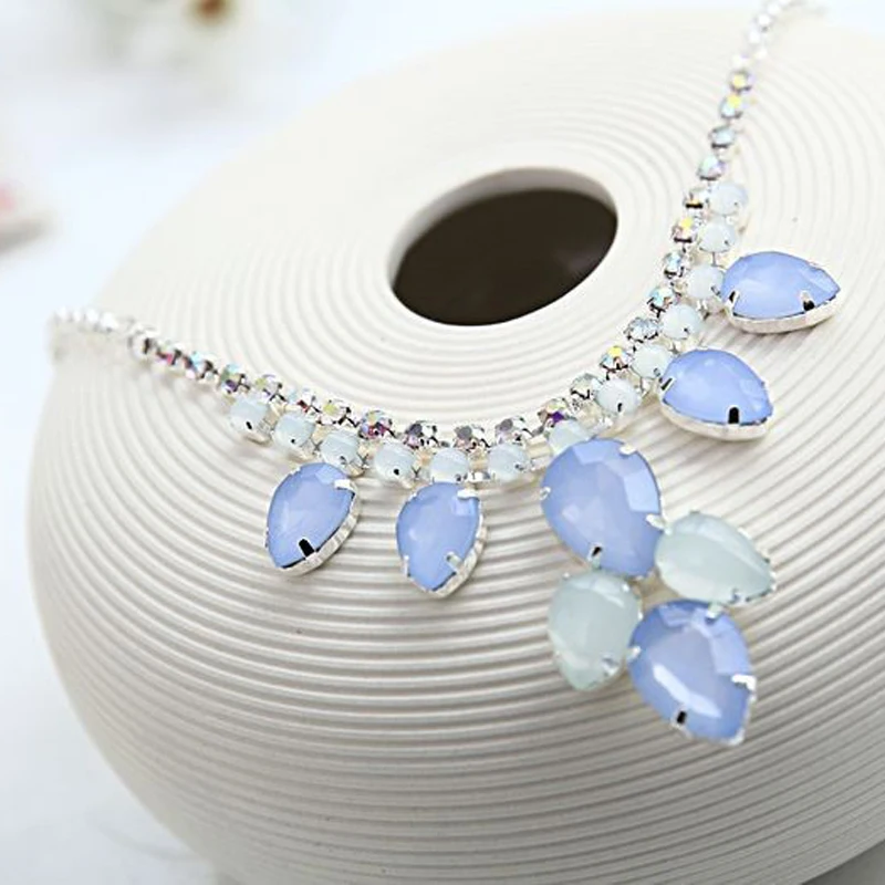 Стразы с голубыми каплями воды серебряные ожерелья покрытием # N036|rhinestone gems|rhinestone