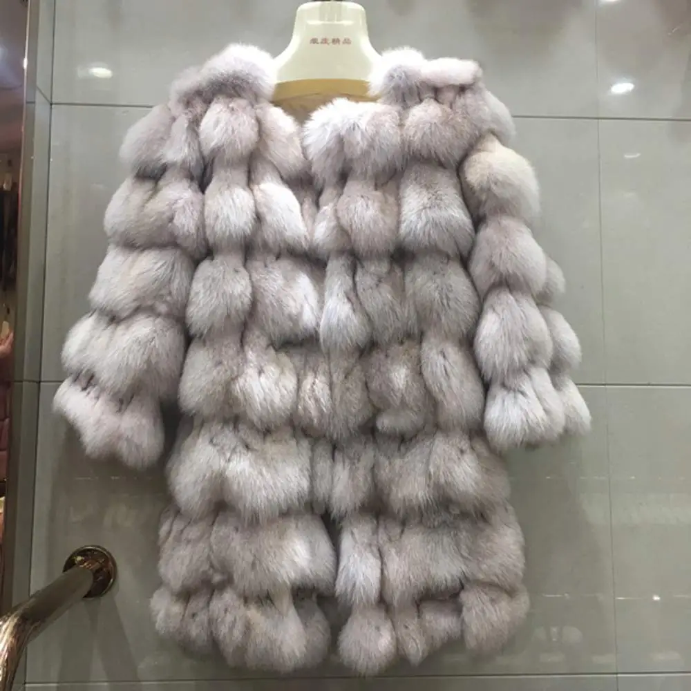 Natural Длинное пальто из натурального Лисьего меха размера плюс, Толстая теплая куртка из натурального меха, пальто из натурального меха для женщин, зимнее пальто из натурального Лисьего меха, парки - Цвет: Natural