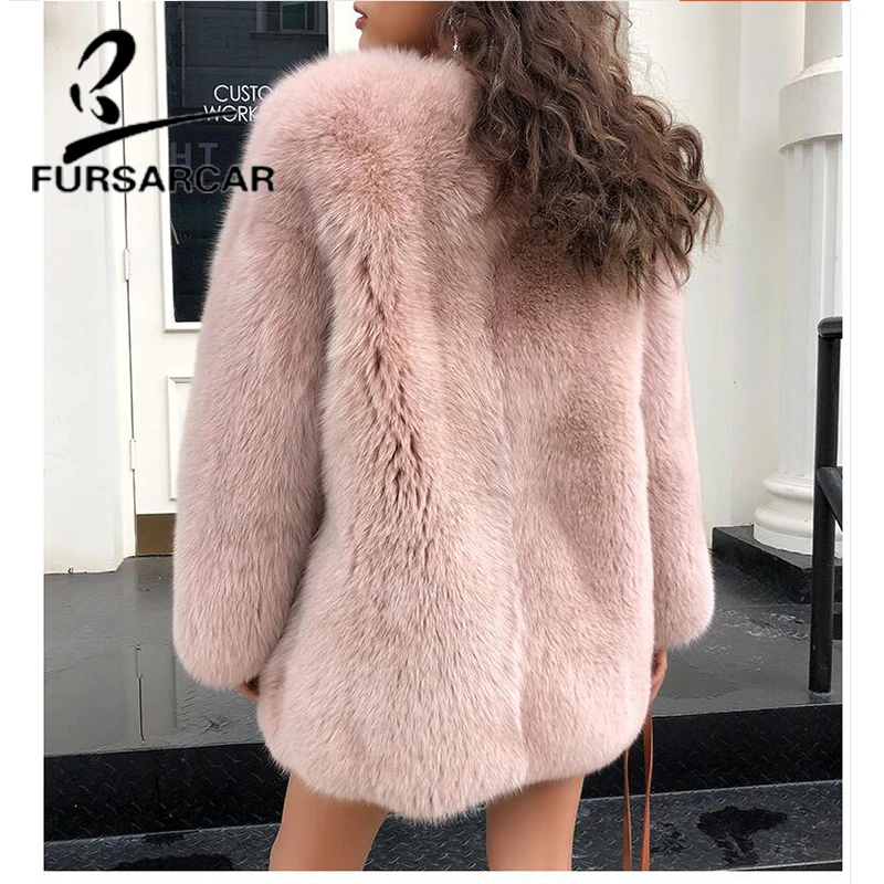 FURSARCAR 70 CM Length Real Fur Coat Women Fashion Style Luxury Whole Pelt Fox Fur Coat Natural Fox Fur Winter Warm Outerwear