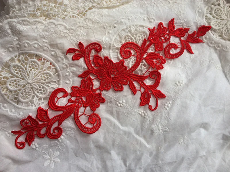 2 шт. Красивая Ручная работа аппликация из Красного Кружева Новинка Venise кружевная