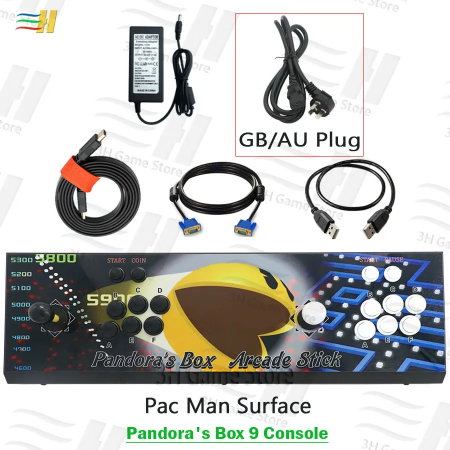 PB9 pacman GB plug Pandora Box 9 1500 В 1 железная консоль Встроенная в 1500 аркадная игра HDMI VGA выход HD 720P пользовательские кнопки особенности аркадная машина - Цвет: PB9 pacman GB plug