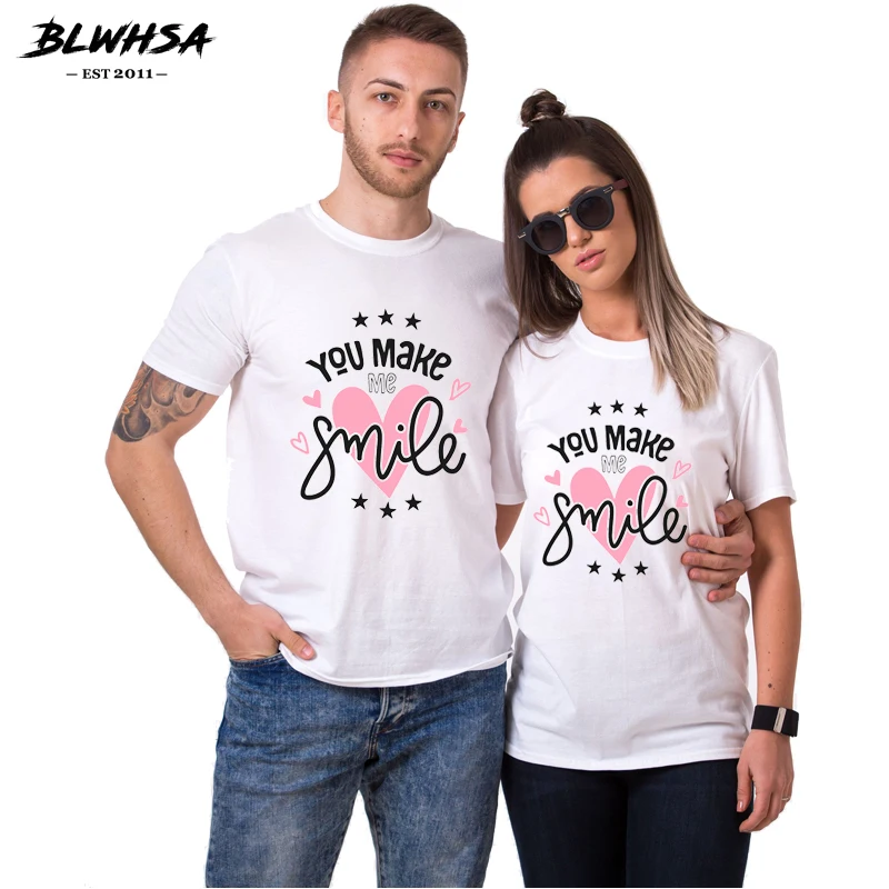 

BLWHSA Couple T-shirt Lover Clothing Men/women T Shirt You Make Me Smile Tee Tops Branded Gifts for Valentines Day