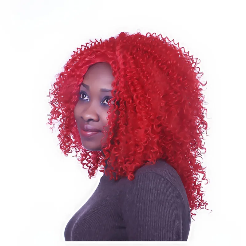 Top High Quality Afro Wigs 16" Curly Red Hair Wig African American For Black Women Synthetic Realistic |