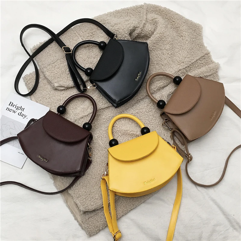 

Fashion Fanshaped Beaded Small Women Top Handle Bags Irregular Design PU Ladies Shoulder Crossbody Bags Saddle Girls Handbags