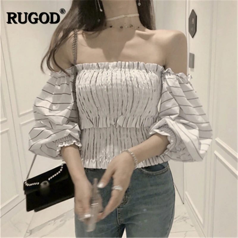 RUGOD 2019 Новое поступление Женская Полосатая плиссированная рубашка с открытой