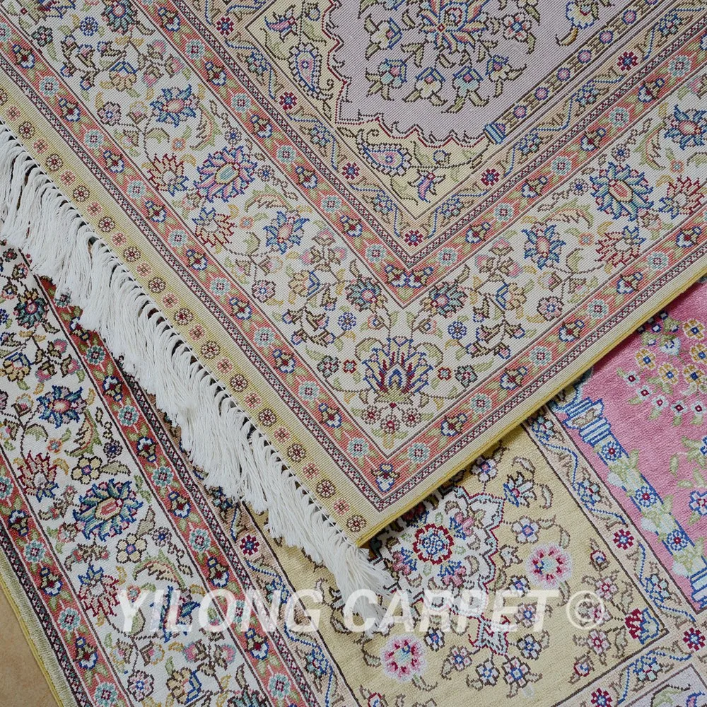 Yilong 3 'x 4 5' Античный персидский шелк розовый садовый коврик ручной вязки