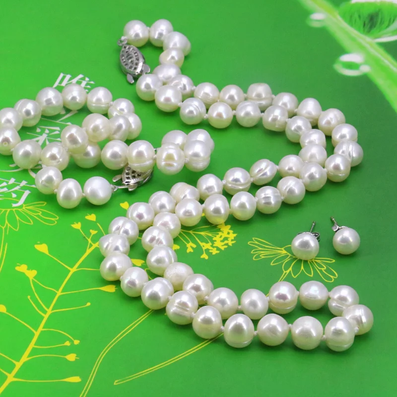 Ожерелье из белого жемчуга с застежкой в виде рыбы ожерелье 6-7 мм браслет 18 дюймов