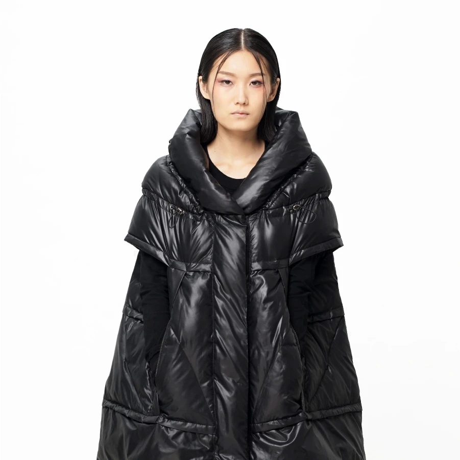 Женский пуховик LYNETTE'S Белый свободный на шнурке с белым гусиным пухом Осень