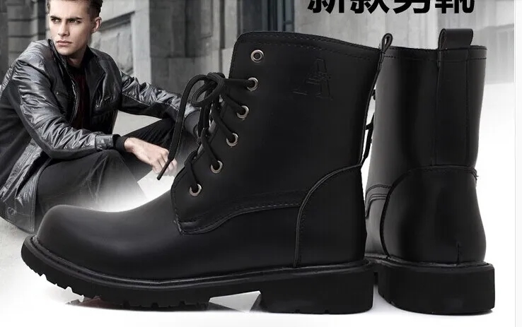 Plus hair short tube male boots tide outdoor Korean version of the British men's military | Обувь