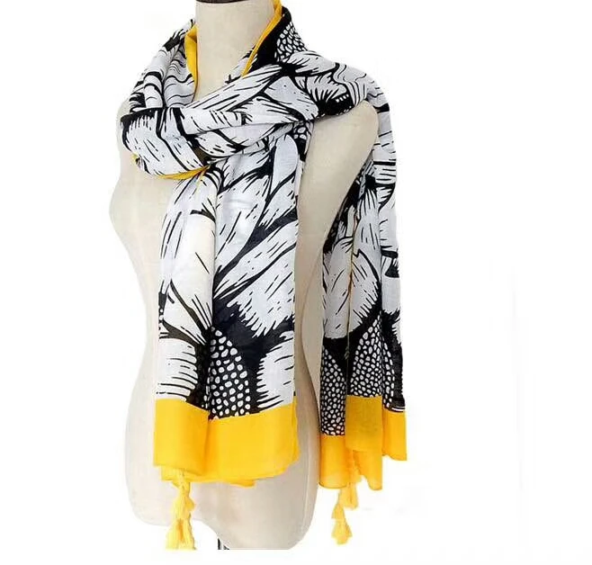 Новое поступление хлопковый шарф с кисточками и цветочным рисунком