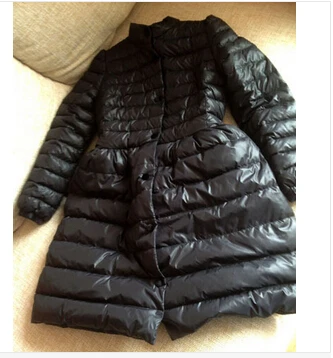 Бесплатная доставка 2016 зимнее пальто женщин стенд воротник черным бантом талия