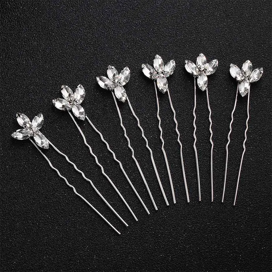 6Pcs HS-J4719-Silver Miallo, модные стразы, головной убор, свадебные аксессуары для волос, Австрийские хрустальные шпильки для волос, женские заколки для волос, ювелирные изделия - Окраска металла: 6Pcs HS-J4719-Silver