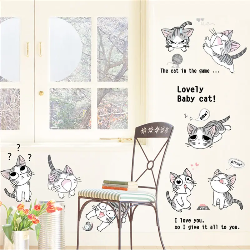 Прекрасный Съемный ПВХ Art Наклейки Мультфильм Сыр Кошки Стены Стикеры Росписи