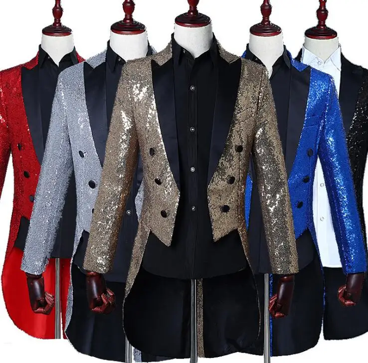 

Male sequined tuxedo stage performance dress magician jacket nightclub bar hosted the United States vocal choir command service