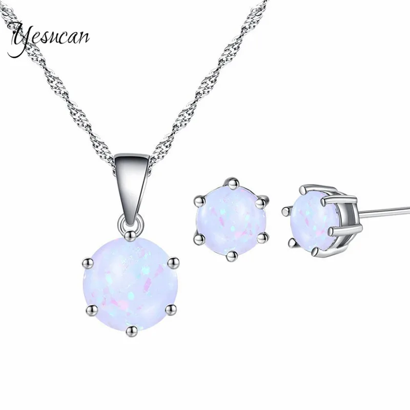 Женский комплект из колье и серёг с разноцветным огненным опалом|Ювелирные