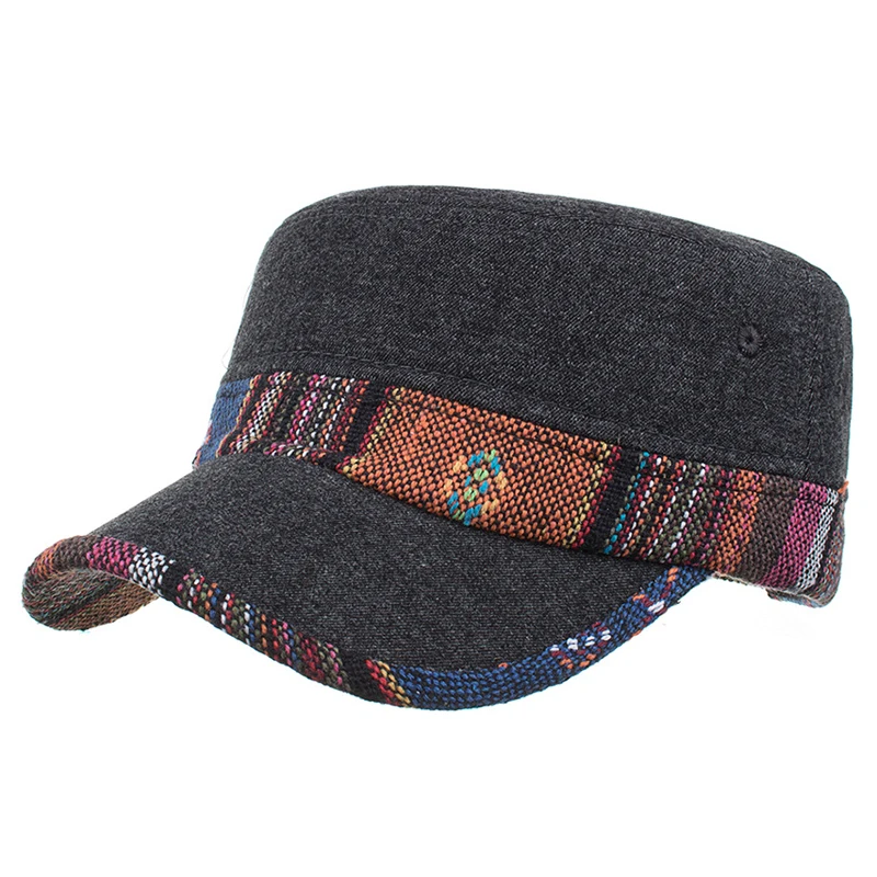 

Men Fashion Warm Adjustable Caps Patchwork Outdoor Autumn Winter Trendy Windproof Casual Caps Visor Flat Felt Hats Accessories
