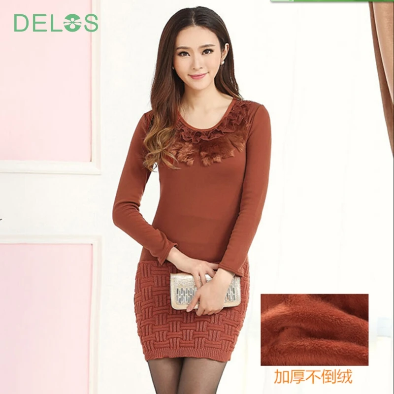 Делос 2016 новинка женщин платье трикотажные с длинным рукавом платья тонкий