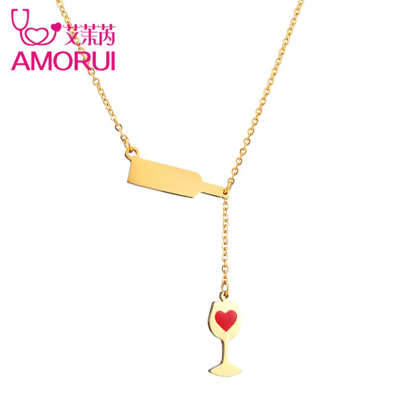 AMORUI модная Любовь стеклянная бутылка вина ожерелье подвеска из золота Серебро