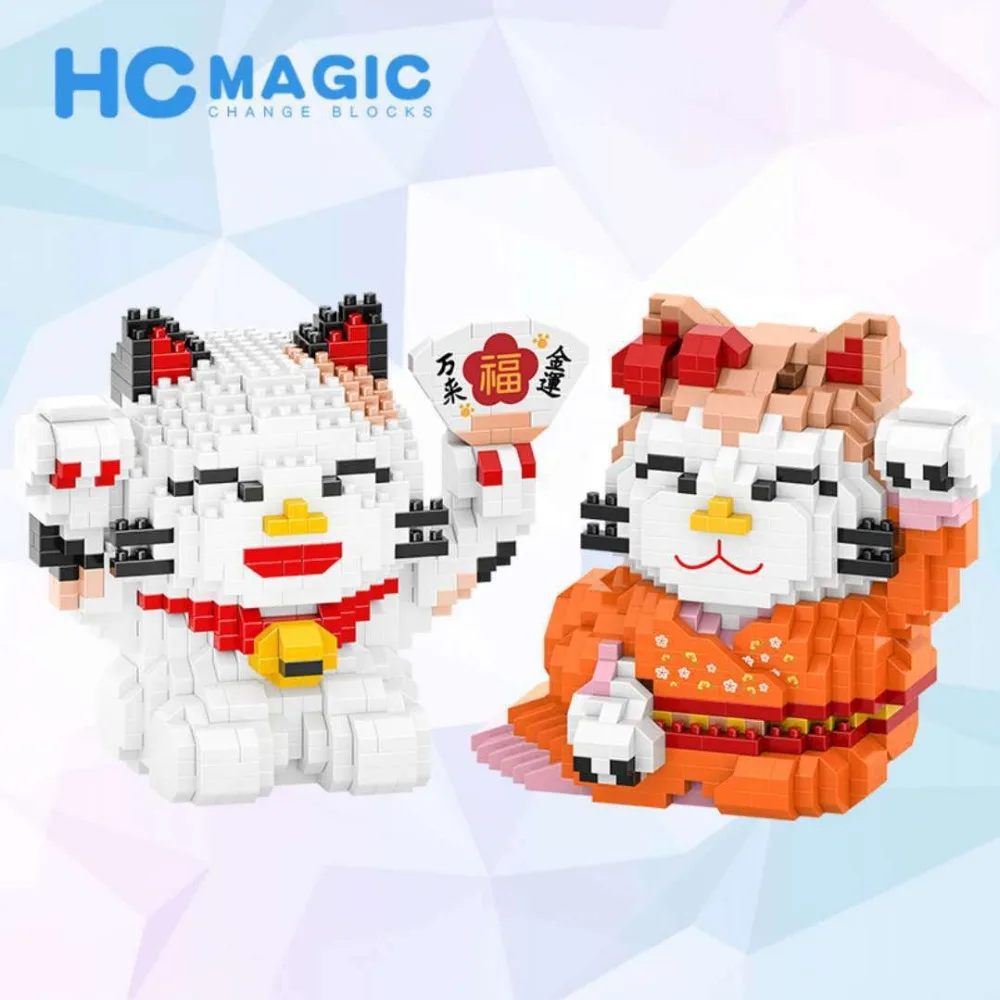 Мини кубики HC Милая модель мультяшного кота строительная игрушка кот удачи Аниме