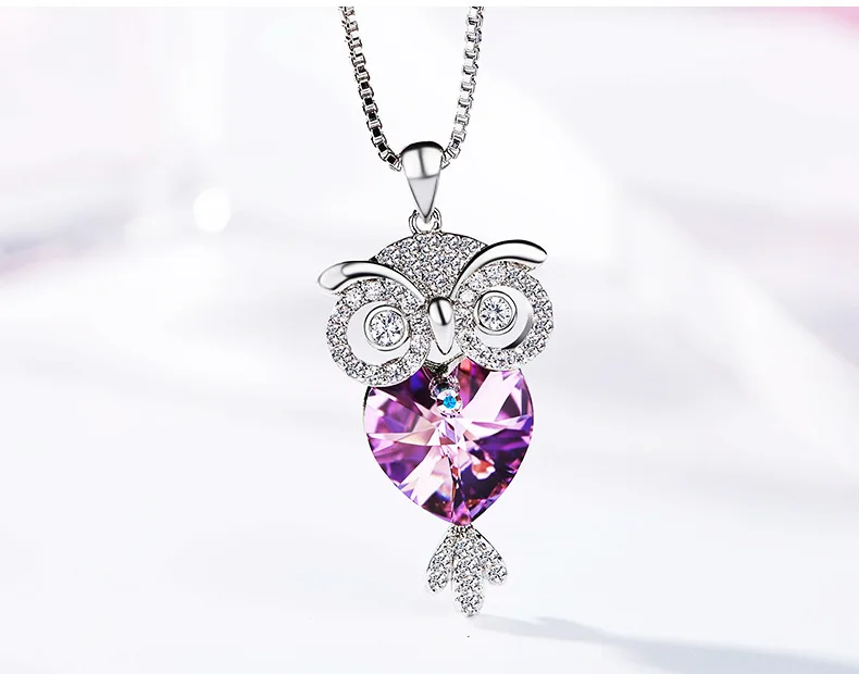 Cdyle украшенные кристаллами Подвески женские ожерелья Фиолетовый Синий Сова Bijoux Стразы милый шик