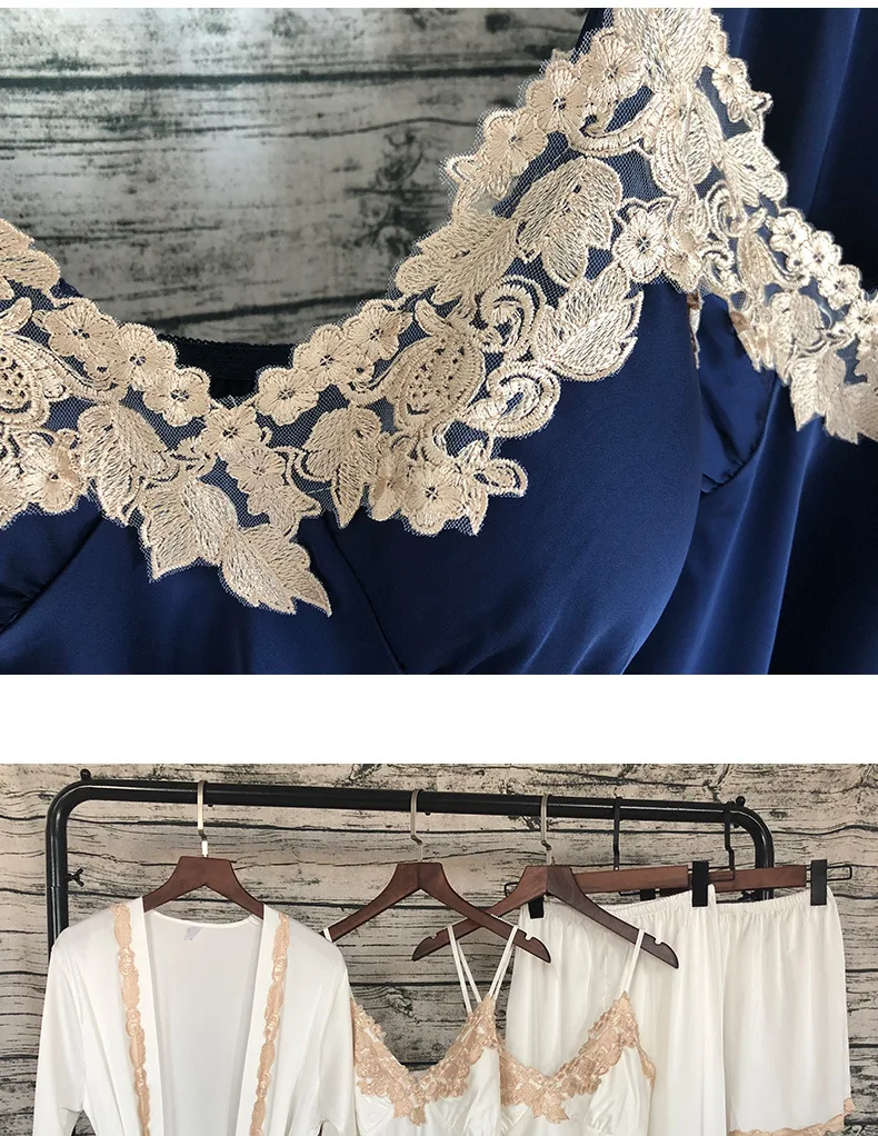 Женская атласная пижама, 5 шт., пижама, кружевная Пижама, пижама на бретельках, шелковая ночная Домашняя одежда, пижамный комплект