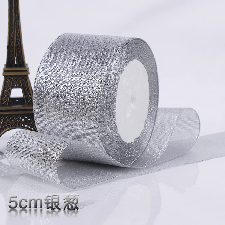 50mm silver 0,3-5 см цветная лента для подарочной упаковки, Золотая и серебряная блестящая тонкая лента для украшения подарков, рождественские ленты, 8 размеров - Цвет: 50mm silver