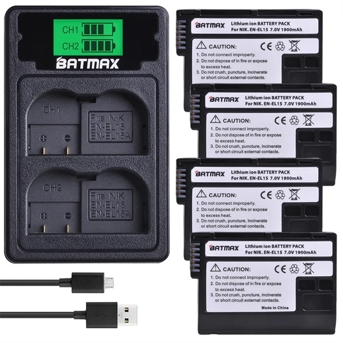 Синий 4 шт. EN-EL15 EN EL15 EL15A камера батарея+ ЖК USB зарядное устройство Тип C порт для Nikon D500 D600 D610 D750 D7000 D800 D850 D810 - Цвет: Синий