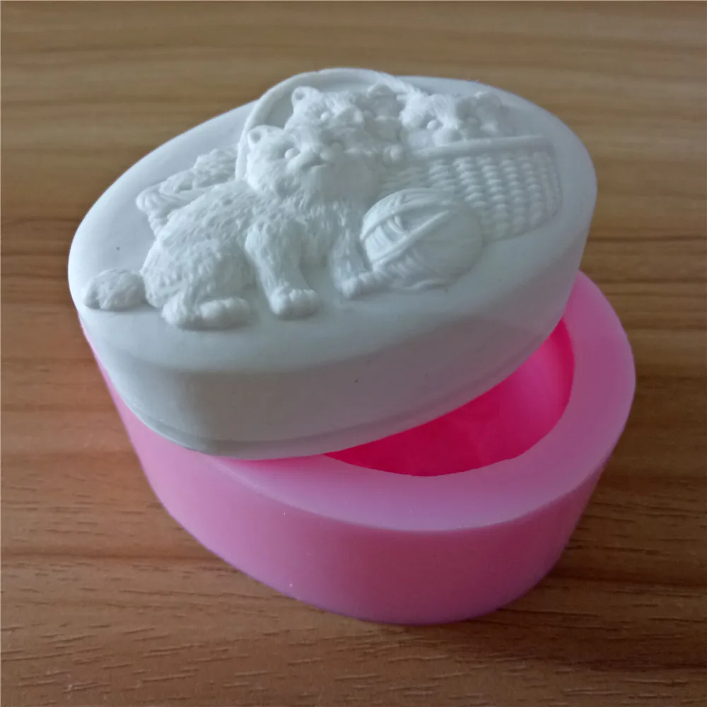 Форма для мыла с тремя кошками овальные 3D силиконовые формы изготовления мыла|mold