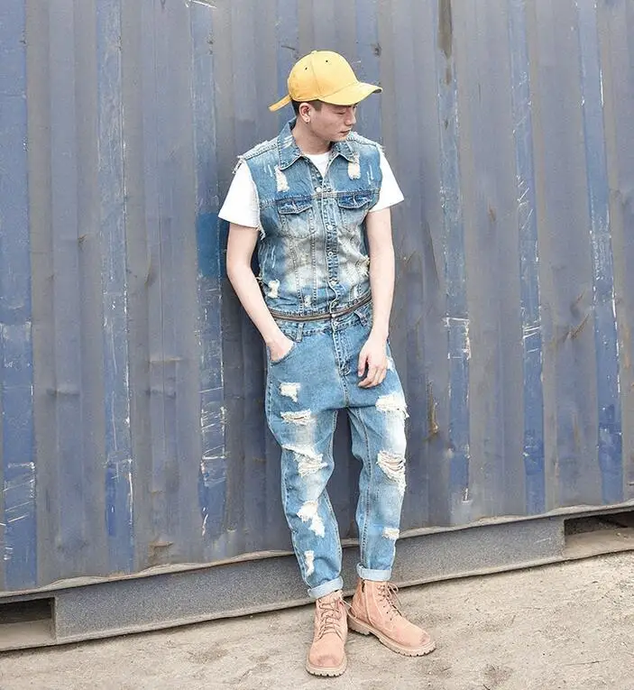 Джинсовый комбинезон для мужчин съемный Модный повседневный жилет рабочая