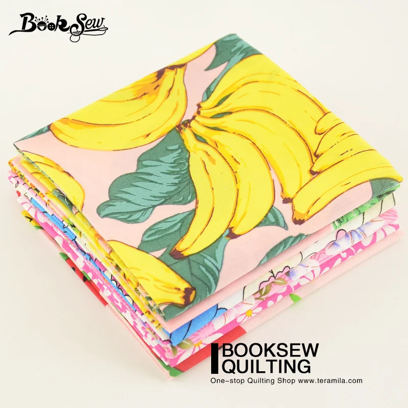 Booksew Cotton Poplin Patchwork Clothing Sewing Home Decoration Crafts Flower And Fruit Printed Precut Fabric Bundle 6 Pieces|fabric bundle|cotton