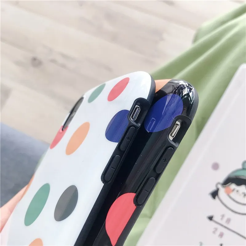 Корейский цветной чехол в горошек для телефона Iphone X Xs Max глянцевый Цветочный