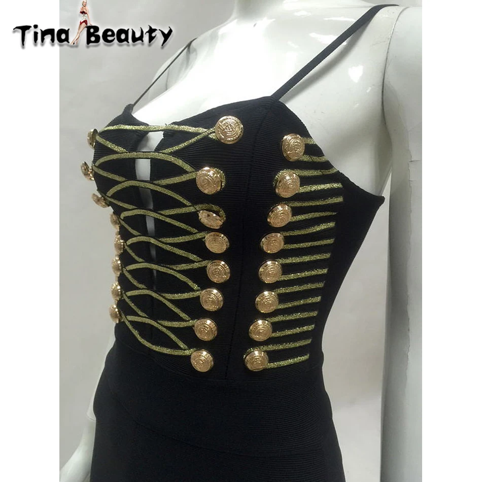 

Tina Beauty Kait Black Gold Bandage Jumpsuit 2019 Summer New Women Party Prom Jumpsuit Sexy Straps Black Rompers