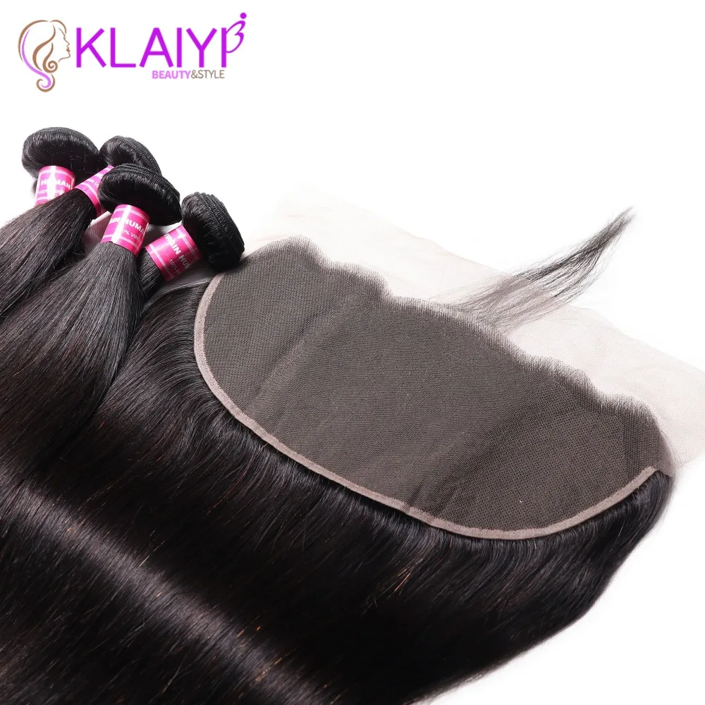 Klaiyi волосы перуанские прямые волосы Кружева Фронтальная застежка 13x6 швейцарское кружево ухо к уху Реми человеческие волосы фронтальная с волосами младенца