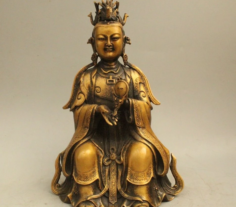 12 &quotТибетский буддистский храм народное бронзовое зеркало Kwan Yin статуя Будды