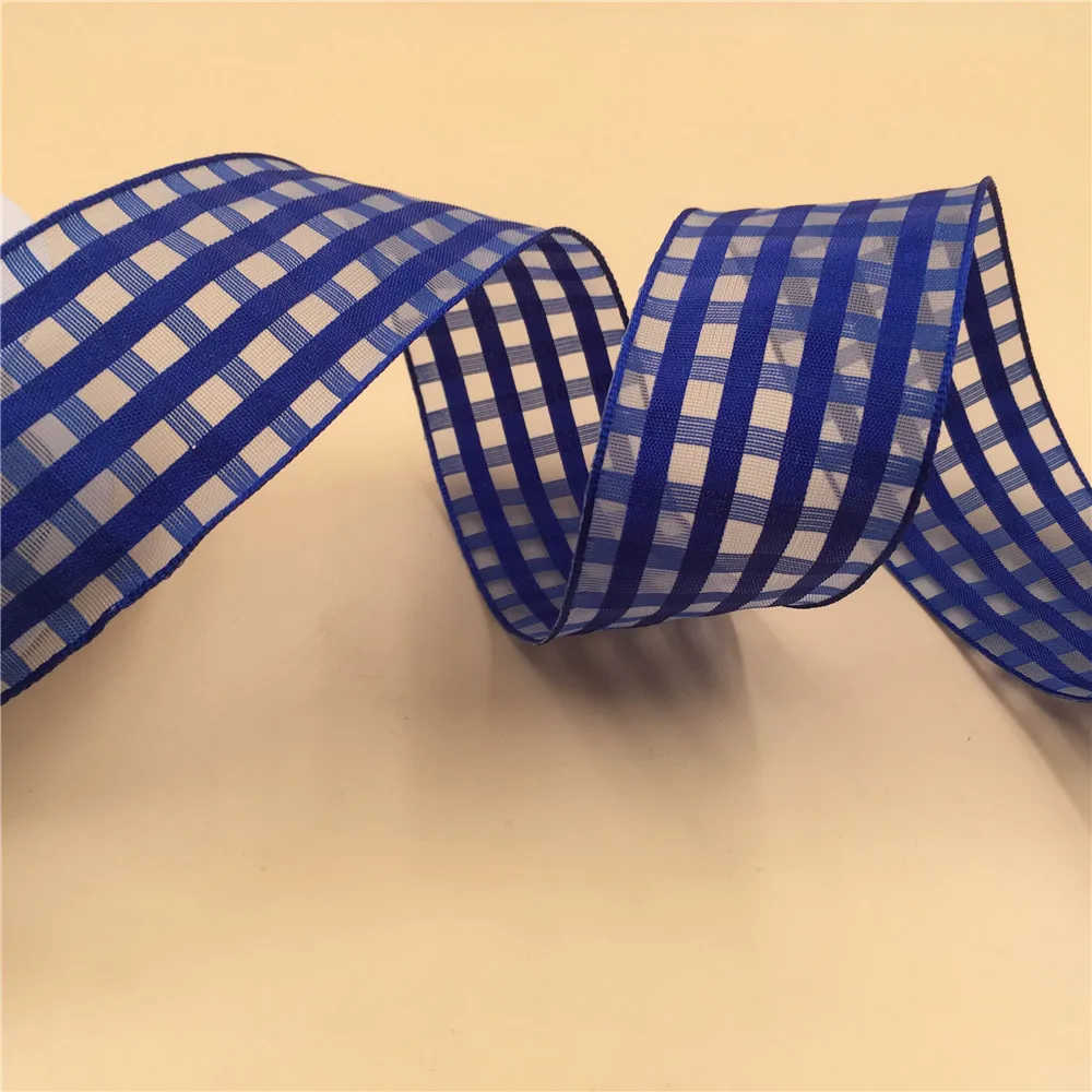 38 мм X 25 ярдов Королевский синий buffalo plaid лента клетчатая проводной краями для