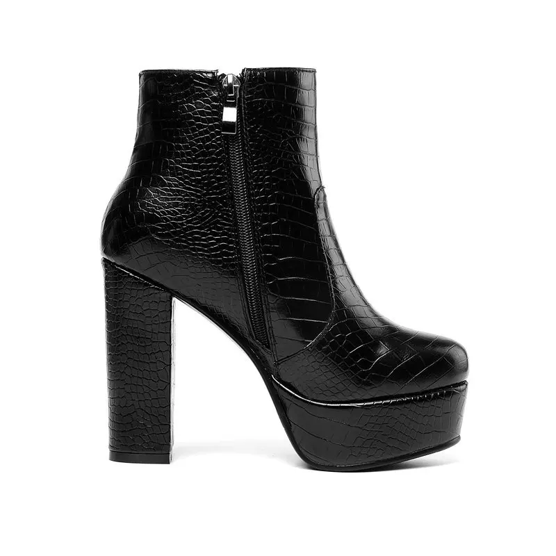 Women Quality High Heel Platform Ankle Boots Fashion Zipper Booties Comfort Round Toe Thick Autumn Winter Wedding Shoes | Обувь