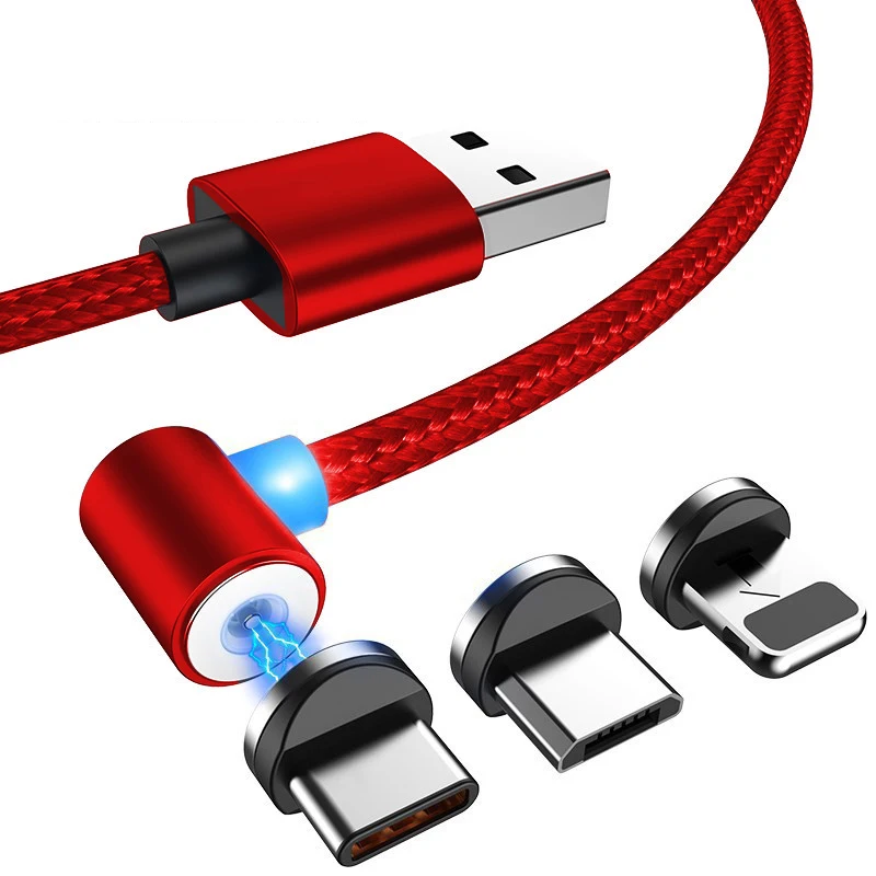 1M cable 3 Plug red Быстрый Магнитный кабель Micro светодиодный usb type C зарядное устройство для iPhone XS X XR 8 7 samsung S8 магнит Android телефонный кабель Шнур - Цвет: 1M cable 3 Plug red