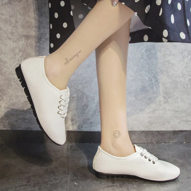 Туфли женские кожаные на шнуровке повседневная обувь плоской подошве оксфорды