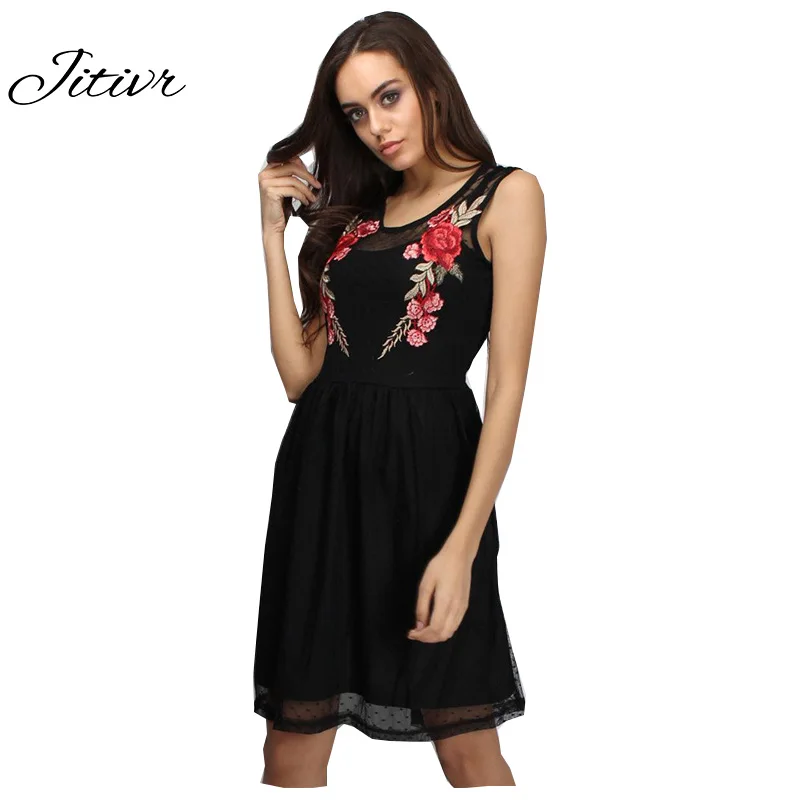 Новый О-Образным Вырезом Solid Рукавов Лето Dress 2017 Black Mesh Симпатичные Онлайн Летние
