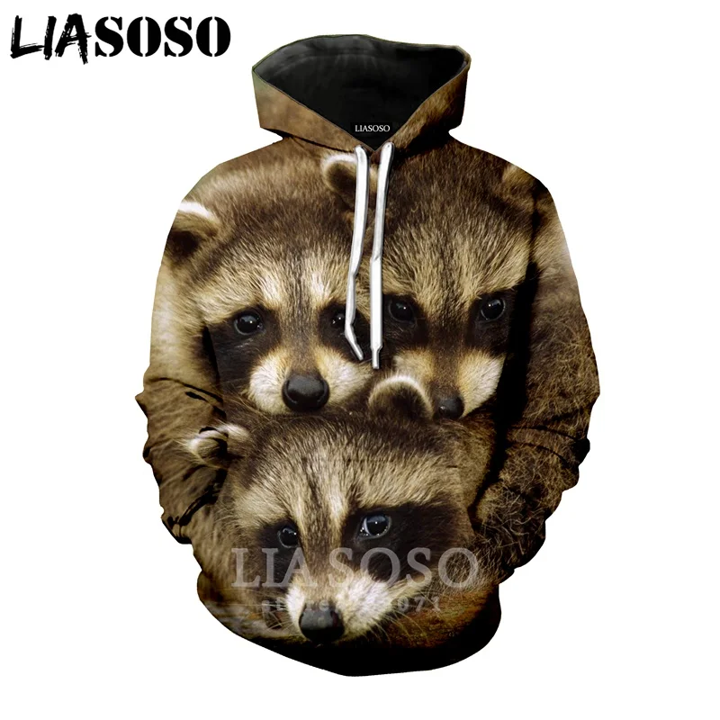 LIASOSO/Осенняя Новая модная Мужская и Женская толстовка с 3D принтом животных енота