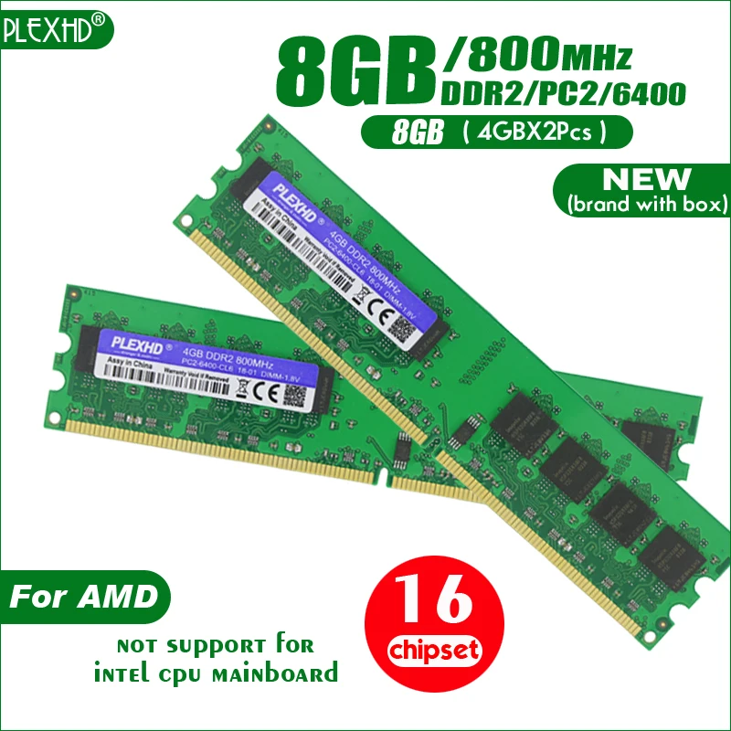 Новый PLEXHD 8 Гб (16 чипов) (4 X 2 шт.) DDR2 PC2 6400 800 МГц г для настольных ПК DIMM память ram 240