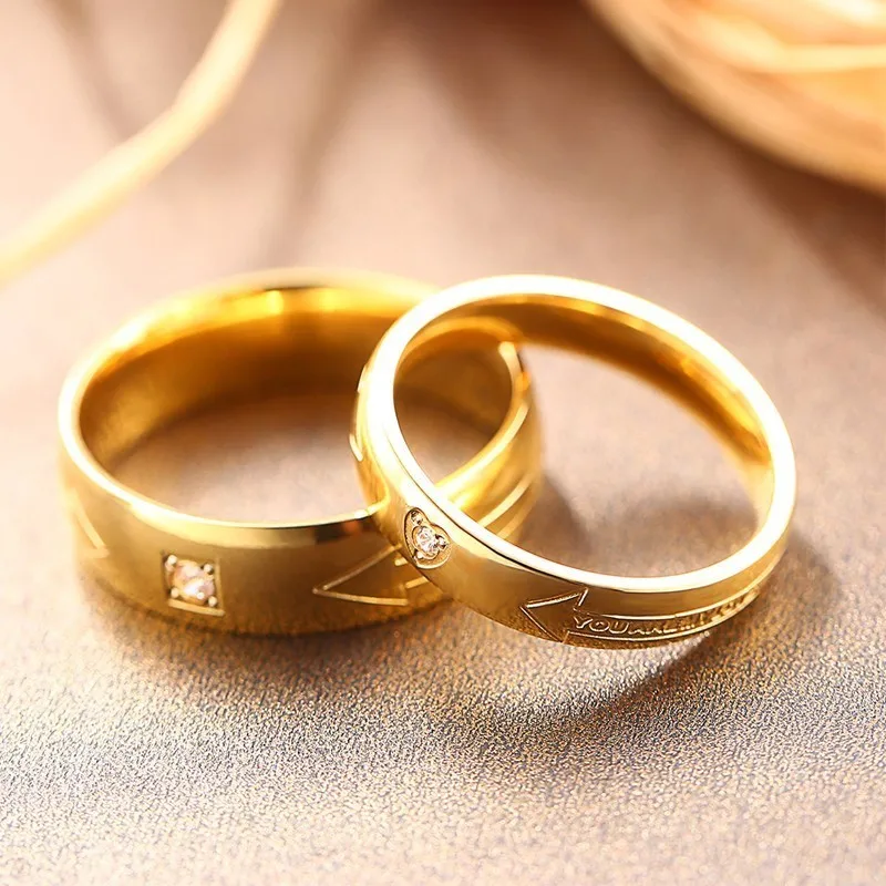RIR 1Pcs Fashion Simple With Crystal Rings For Women Men Wedding Engagement Lovers Jewelry Gold In Stainless Steel | Украшения и