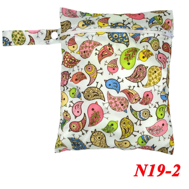 N19-2 Pororo, 20*25 см, один карман, Детская влажная сумка, модный подгузник с принтами, водонепроницаемая сумка, многоразовые детские подгузники, сумки с ручками для мокрого плавания - Цвет: N19-2